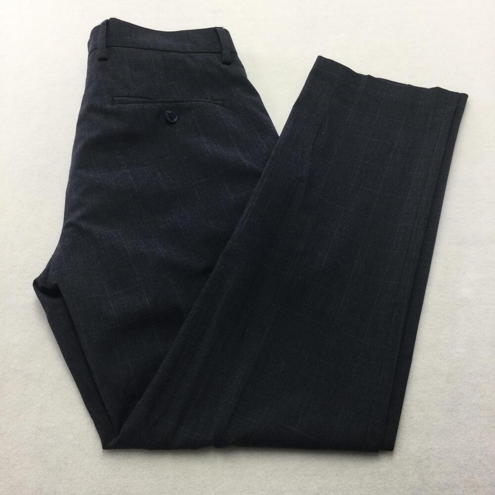 Kenneth Cole Reaction Pants Mens 30x29 Gray Stretch Dress Straight Leg Check